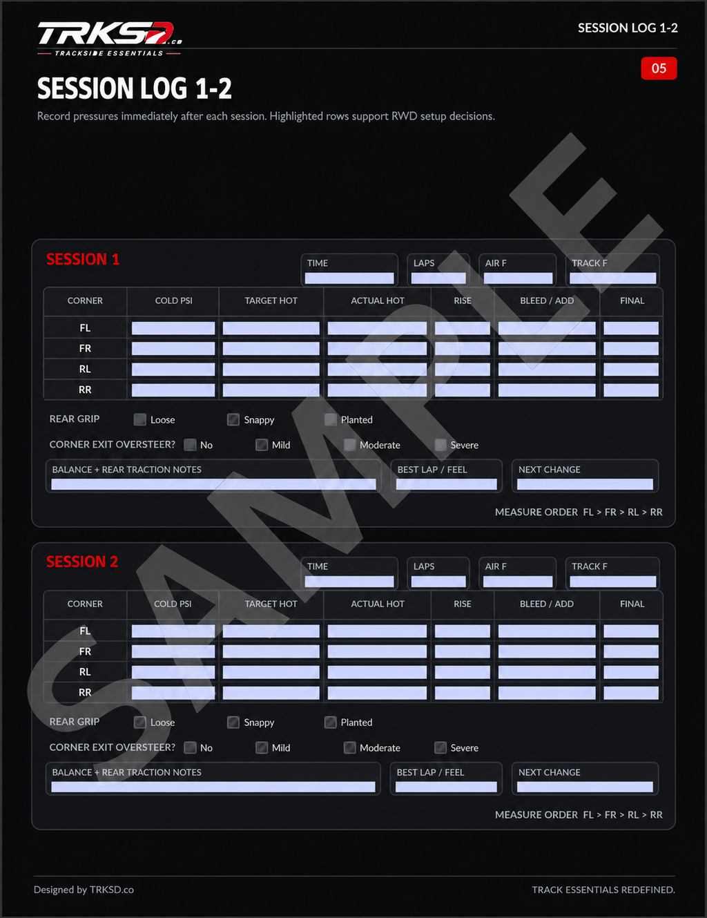 TRKSD FWD Tire Pressure Log Pro